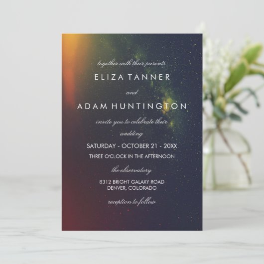 Oranje en donker blauw Galaxy Foto Weddenschap Kaart (Staand voorkant)