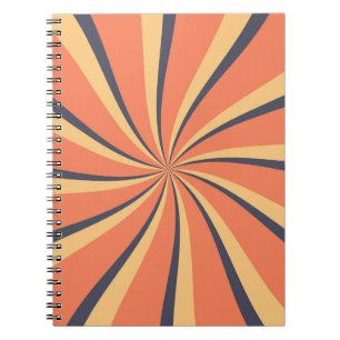 Oranje en donkerblauwe retro stijl zonnestralen notitieboek