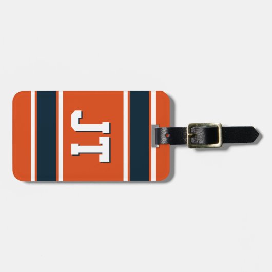 Oranje en donkerblauwe sportStripes op maat Bagagelabel (Voorkant horizontaal)