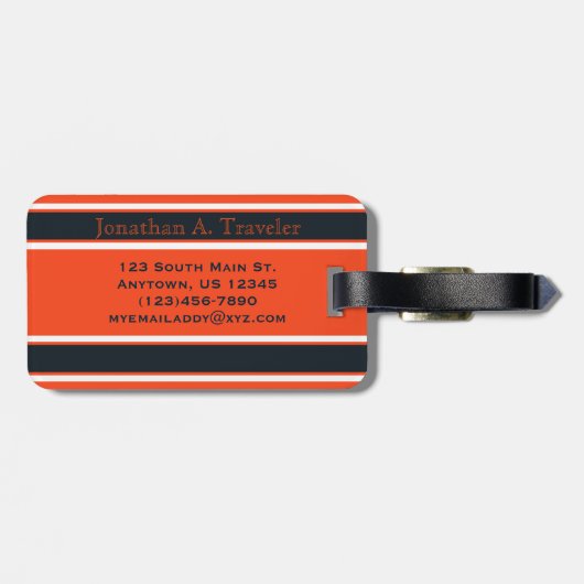Oranje en donkerblauwe sportStripes op maat Bagagelabel (Achterkant horizontaal)