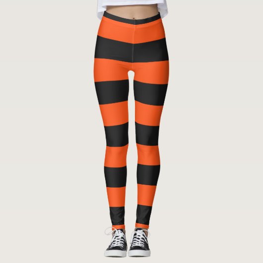 Oranje en donkergrijze halloween stripes Leggings (Voorkant)