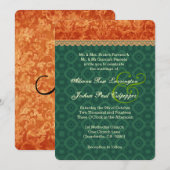 Oranje en Forest Green Damask Wedding V09 Kaart (Voorkant / Achterkant)