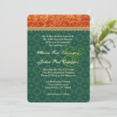 Oranje en Forest Green Damask Wedding V09 Kaart (Staand voorkant)