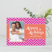 Oranje en Fuchsia Chevrons Holiday Kaarten (Staand voorkant)