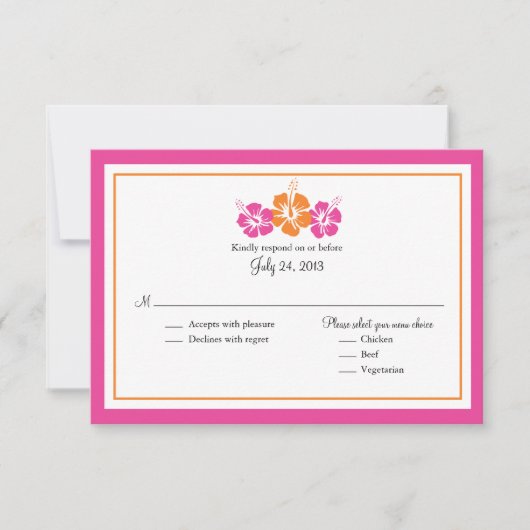 Oranje en Fuchsia Pink Hibiscus Flowers RSVP (Voorkant)