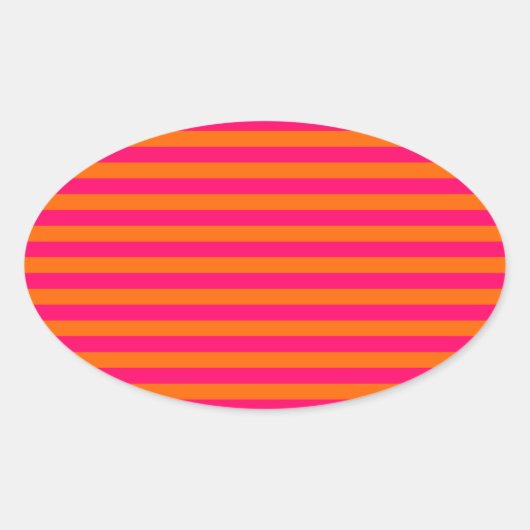Oranje en Fuchsia Streep Ovale Sticker (Voorkant)