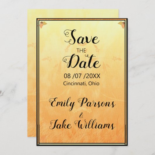 Oranje en geel achtergrondzwart Lijst Save The Date (Voorkant / Achterkant)