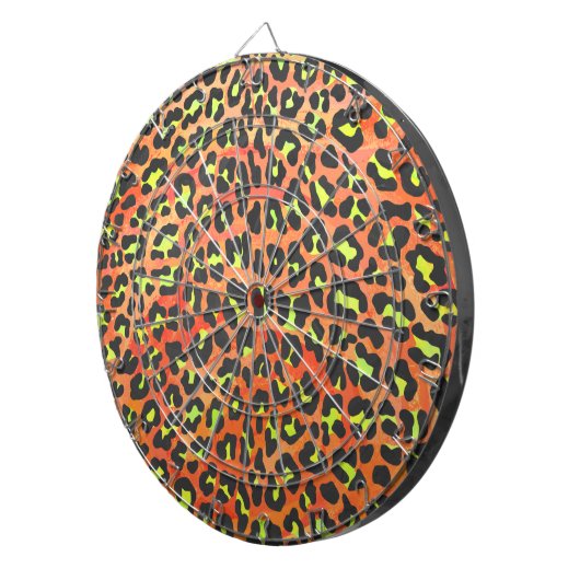 Oranje en geel afdrukken op luipaard dartbord (Voorkant Rechts)