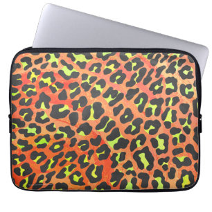 Oranje en geel afdrukken op luipaard laptop sleeve