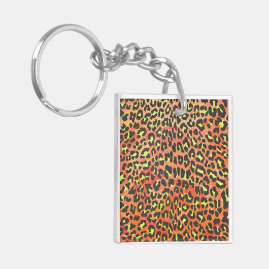 Oranje en geel afdrukken op luipaard sleutelhanger (Voorkant Links)