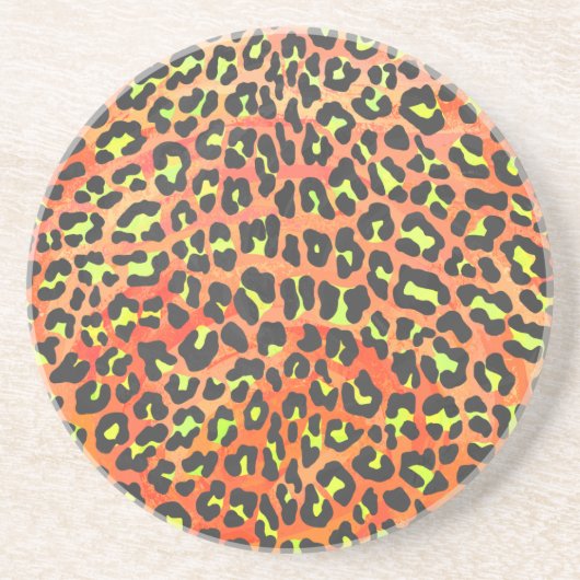 Oranje en geel afdrukken op luipaard zandsteen onderzetter (Voorkant)