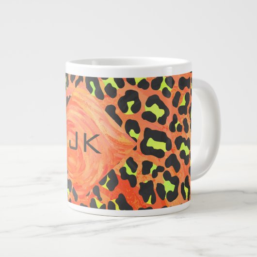 Oranje en geel afdrukken van leopard Monogram Grote Koffiekop (Voorkant rechts)