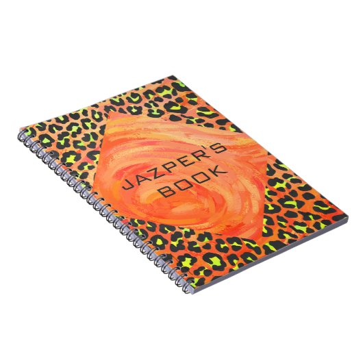 Oranje en geel afdrukken van leopard Monogram Notitieboek (Rechterzijde)