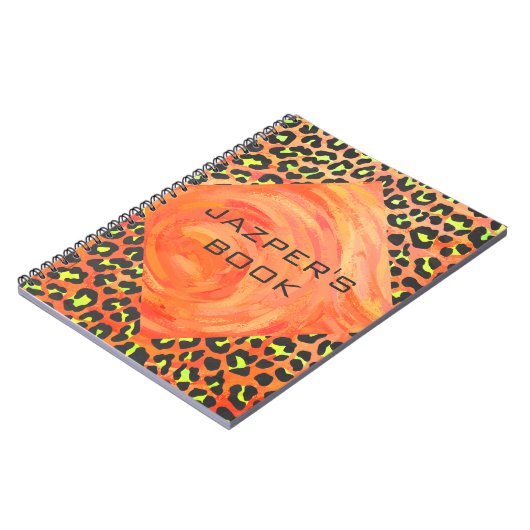 Oranje en geel afdrukken van leopard Monogram Notitieboek (Linkerzijde)