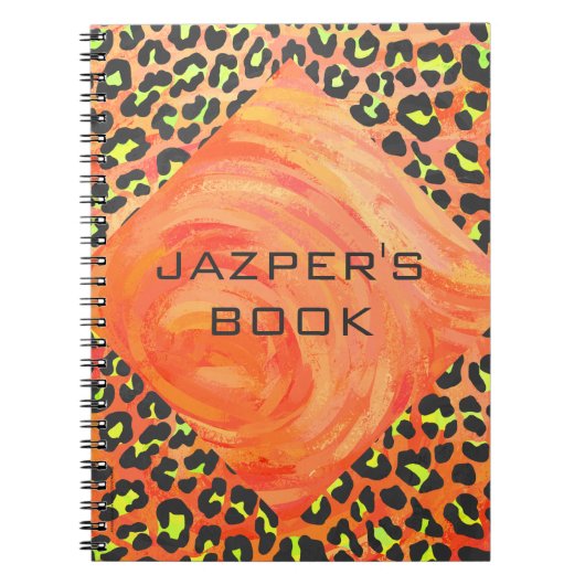 Oranje en geel afdrukken van leopard Monogram Notitieboek (Voorkant)
