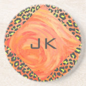 Oranje en geel afdrukken van leopard Monogram Zandsteen Onderzetter (Voorkant)