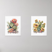 Oranje en geel bloeiende cactussen Waterverf Muurkunst Sets (Voorkant)
