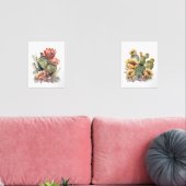 Oranje en geel bloeiende cactussen Waterverf Muurkunst Sets (Woonkamer)