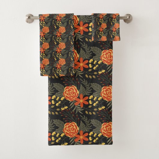 Oranje en geel bloespatroon Bath Towel Set Bad Handdoek (Insitu)
