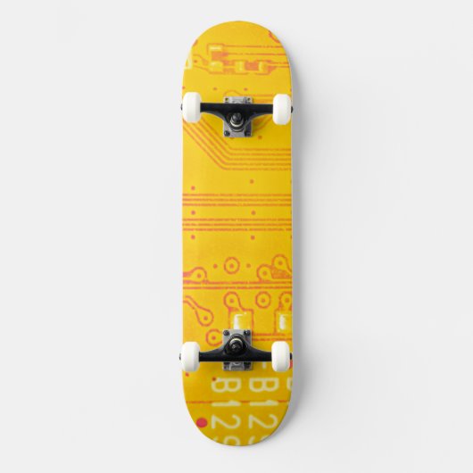 Oranje en geel circuit board persoonlijk skateboard (Voorkant)