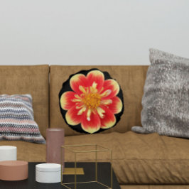 Oranje en geel Collarette Dahlia Floral Rond Kussen