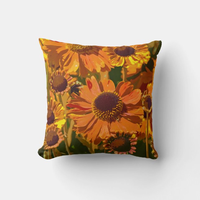 Oranje en geel echinacea bloemen kussen (Voorkant)