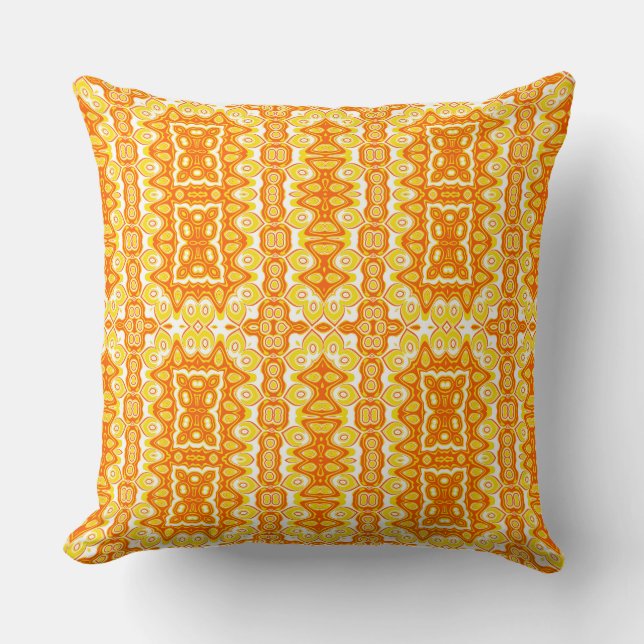 Oranje en Geel Geometrisch Patroon Kussen (Voorkant)