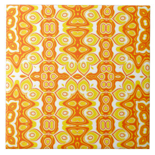 Oranje en Geel Geometrisch Patroon Tegeltje