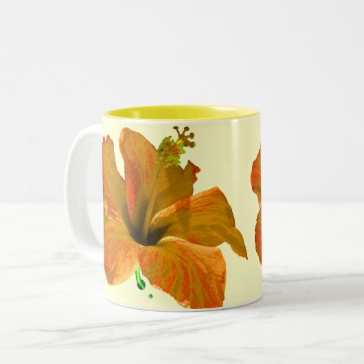 Oranje en geel Hibiscus Tweekleurige Koffiemok (Voorkant links)