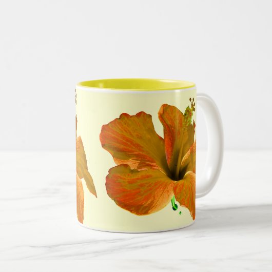 Oranje en geel Hibiscus Tweekleurige Koffiemok (Voorkant rechts)