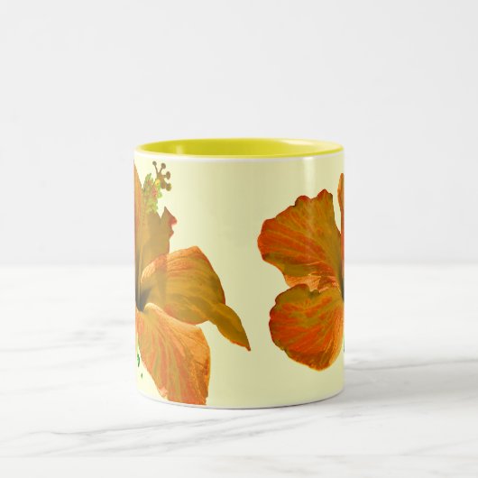 Oranje en geel Hibiscus Tweekleurige Koffiemok (Center)