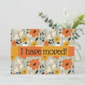 Oranje en Geel Mid Century Bloemig Ik Ben Verhuisd Aankondiging (Staand voorkant)