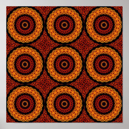 Oranje en geel Retro Mandala Poster
