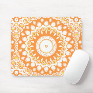 Oranje en Geel Stralend Mandala Patroon Muismat