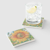 Oranje en geel zonnebloem Onderzetter (Zijkant)