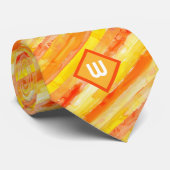 Oranje en Gele Aquarel Gestreept Stropdas (Opgerold)