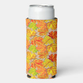 Oranje en gele bladeren op roze seltzer blikjeskoeler (Seltzer Voorkant)