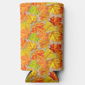 Oranje en gele bladeren op roze seltzer blikjeskoeler (Voorkant)