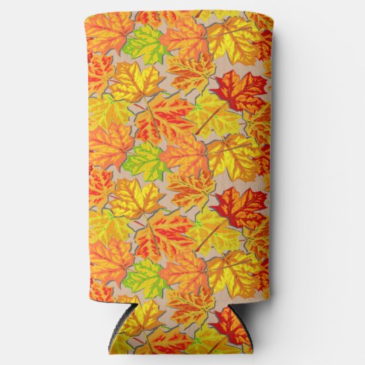 Oranje en gele bladeren op roze seltzer blikjeskoeler (Voorkant)