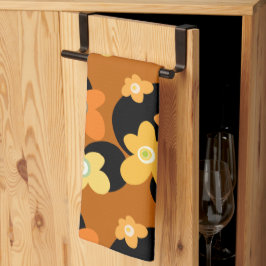 oranje en gele  bloemen theedoek