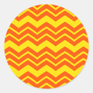 Oranje en gele Chevron-patroonontwerp Ronde Sticker