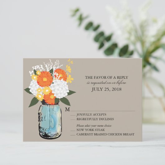 Oranje en gele citrusbloesem Mason Jar | RSVP (Staand voorkant)