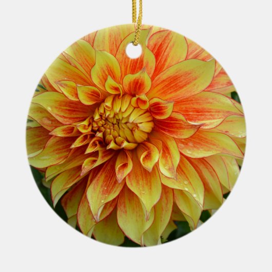 Oranje en gele dahlia bloem keramisch ornament (Voorkant)