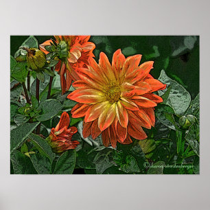ORANJE EN GELE DAHLIA POSTER