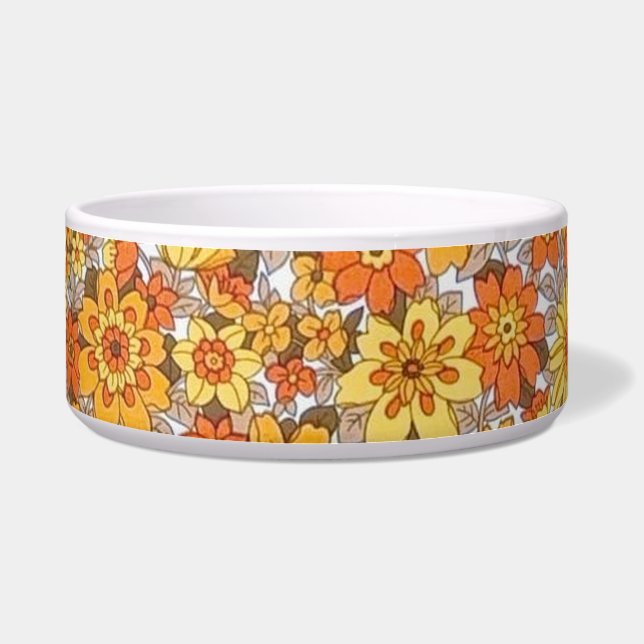 Oranje en gele Daisies Pet Bowl Voerbakje (Voorkant)
