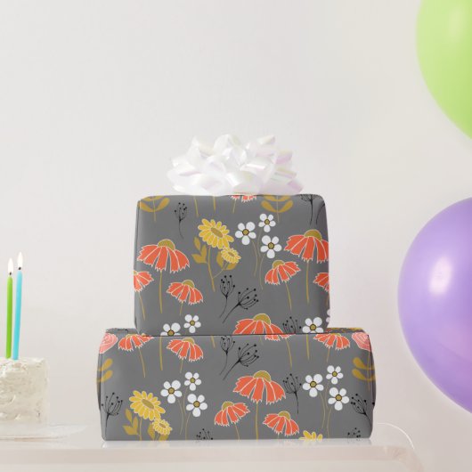 Oranje en gele drijvende bloemen cadeaupapier (Feestgeschenken)
