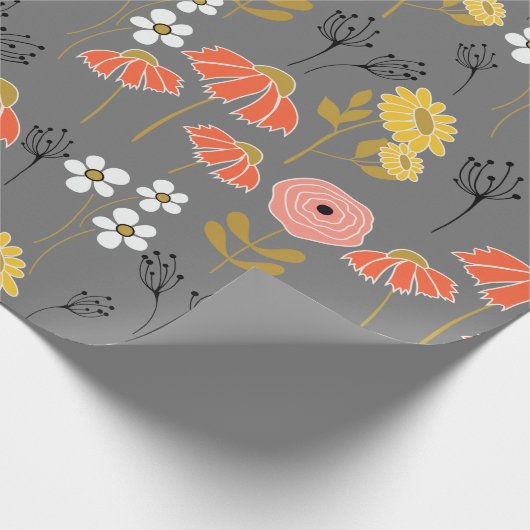 Oranje en gele drijvende bloemen cadeaupapier (Hoek)