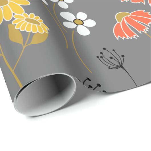 Oranje en gele drijvende bloemen cadeaupapier (Rol Hoek)