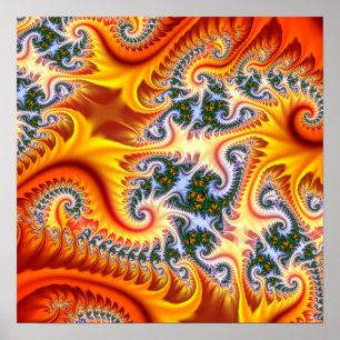 Oranje en gele fractale zoom poster