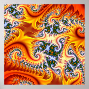 Oranje en gele fractale zoom poster